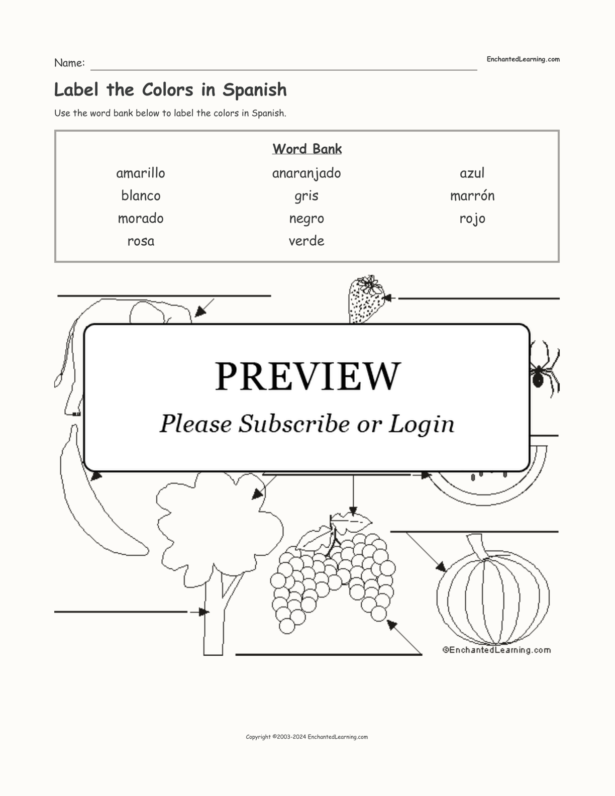 Label the Colors in Spanish - Enchanted Learning Inside Colors In Spanish Worksheet