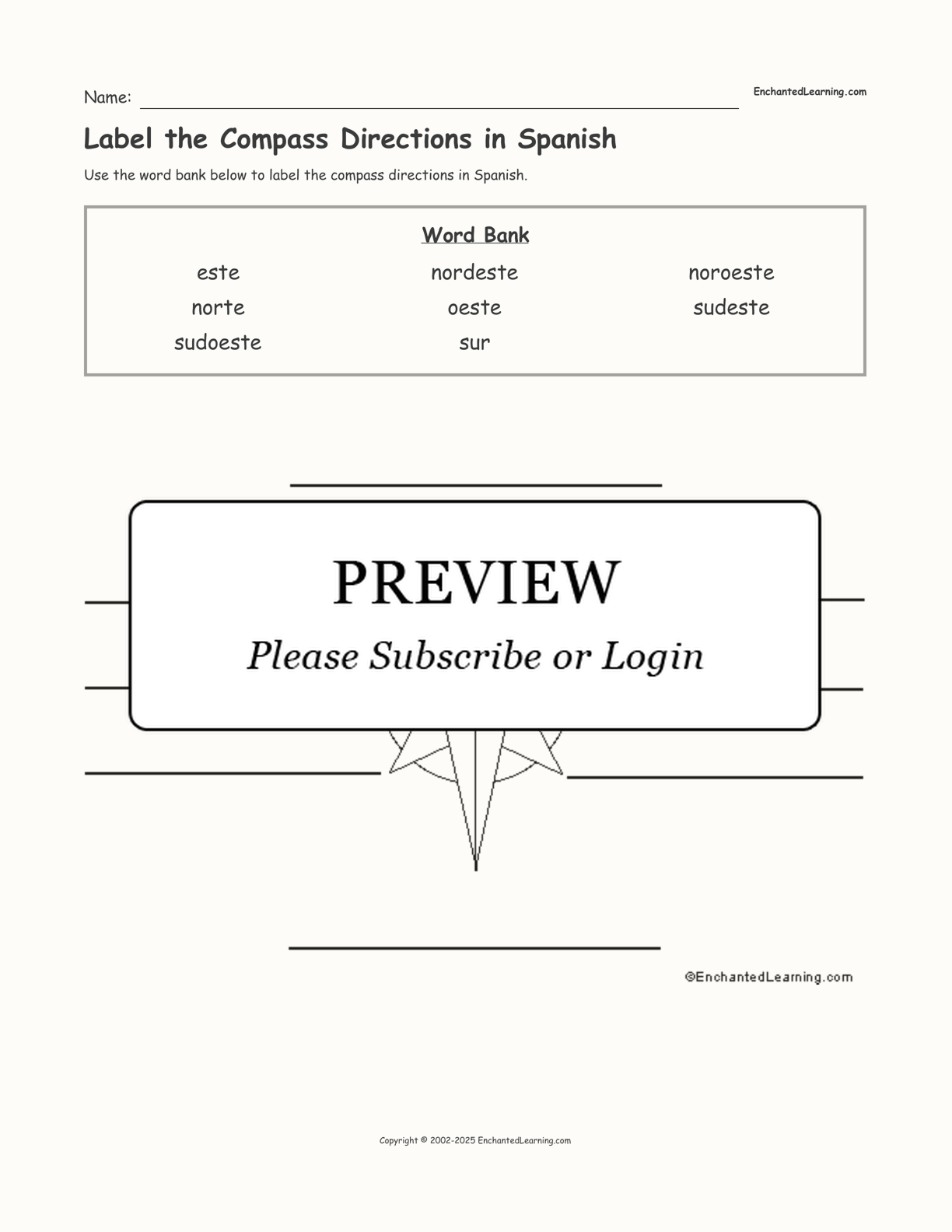 Label the Compass Directions in Spanish interactive worksheet page 1