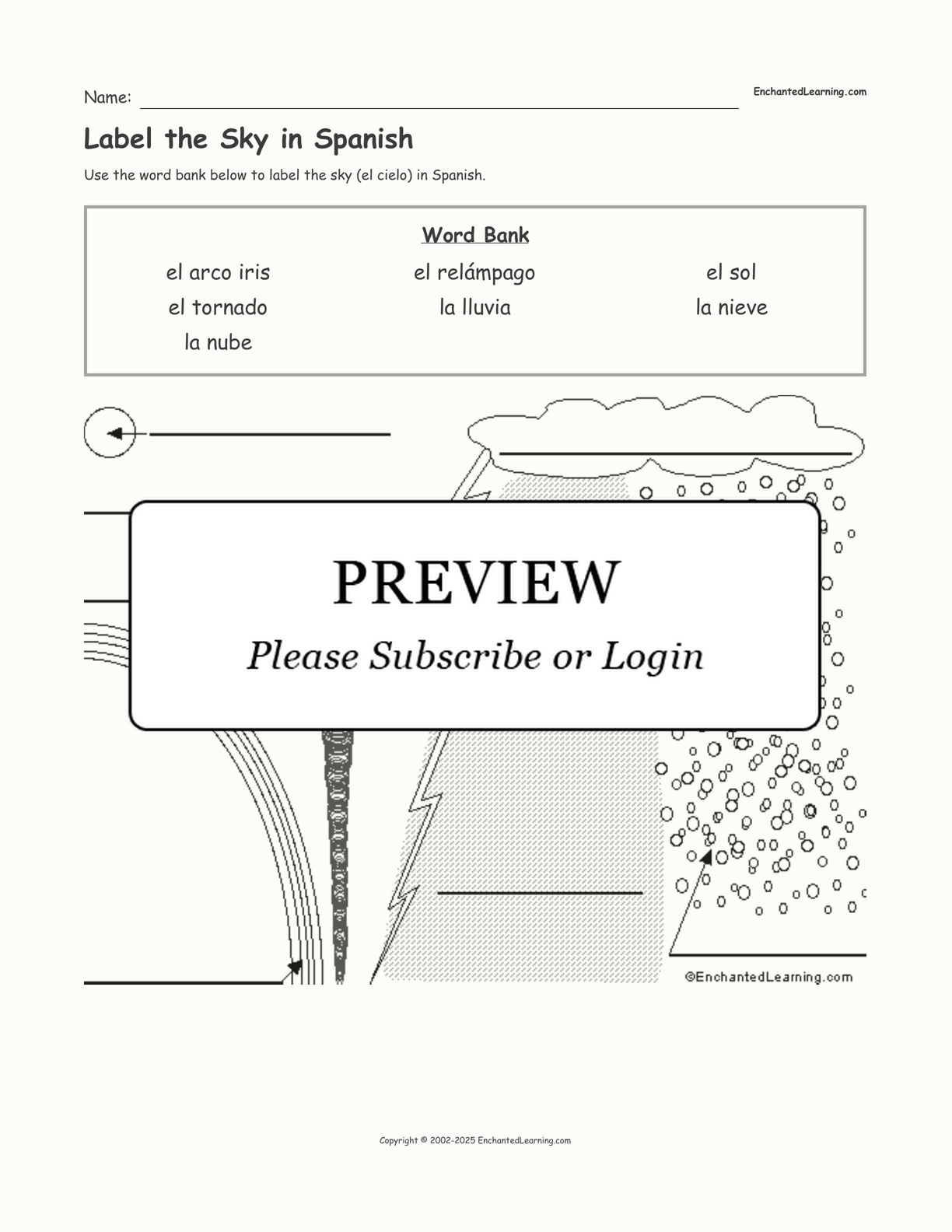 Label the Sky in Spanish interactive worksheet page 1