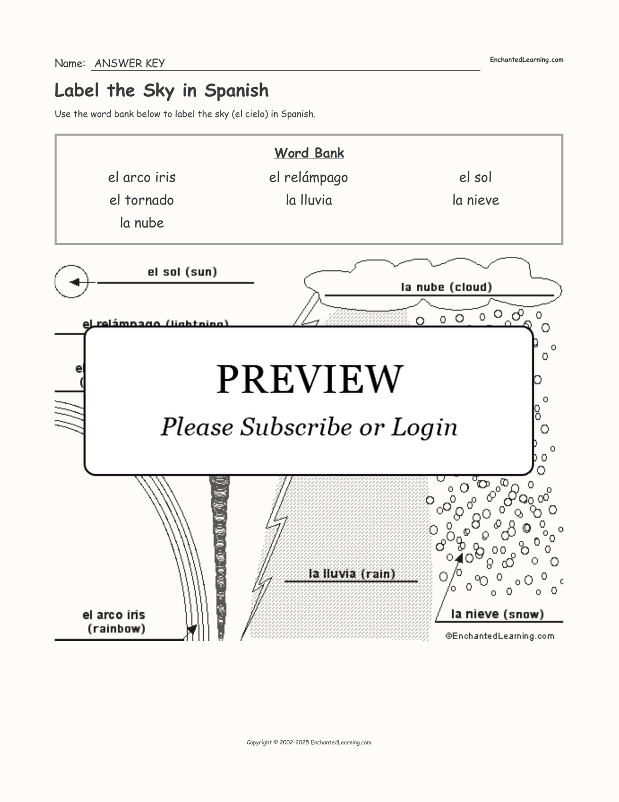 Label the Sky in Spanish interactive worksheet page 2