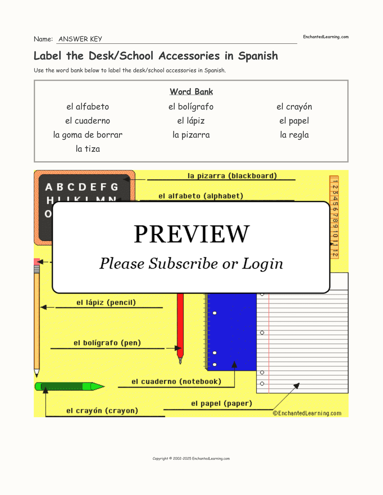 Label the Desk/School Accessories in Spanish interactive worksheet page 2