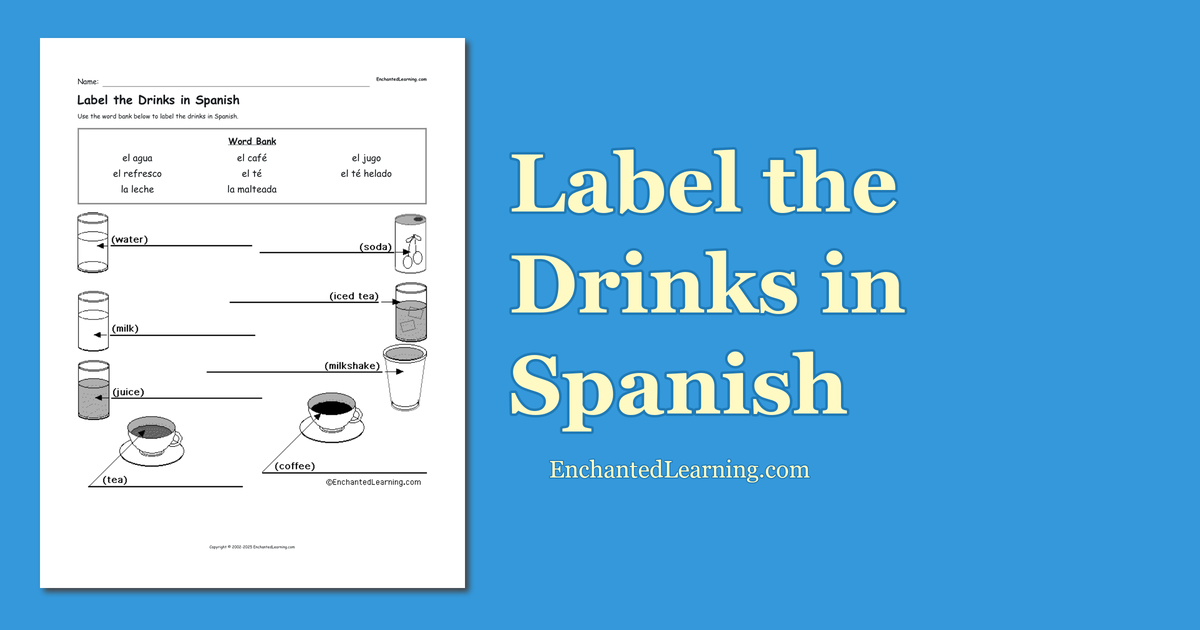 Label the Drinks in Spanish Enchanted Learning