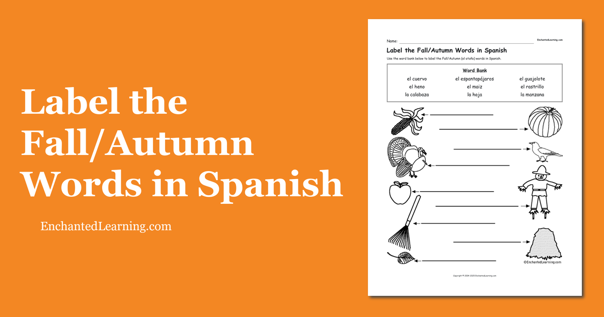 Label the Fall/Autumn Words in Spanish Enchanted Learning