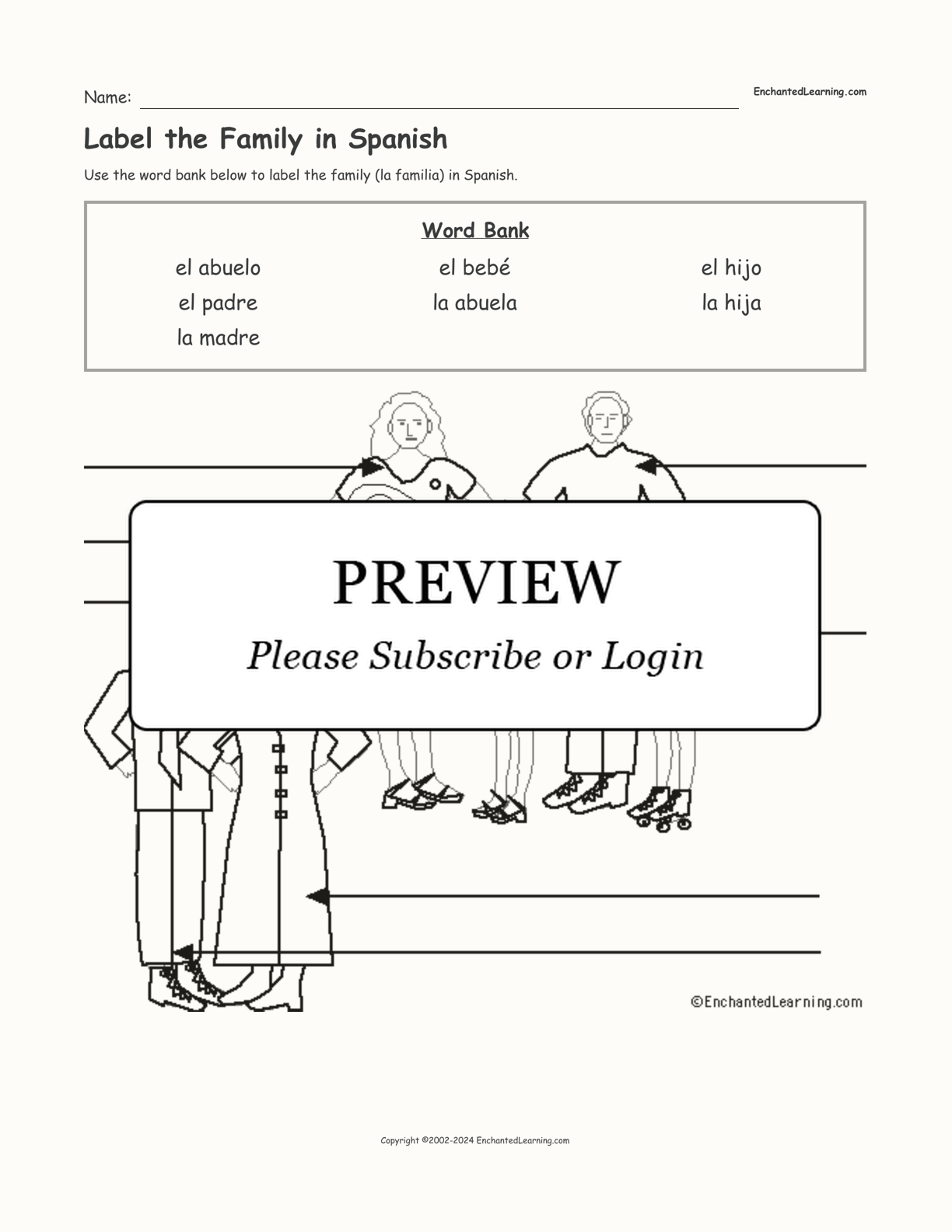 Label the Family in Spanish interactive worksheet page 1