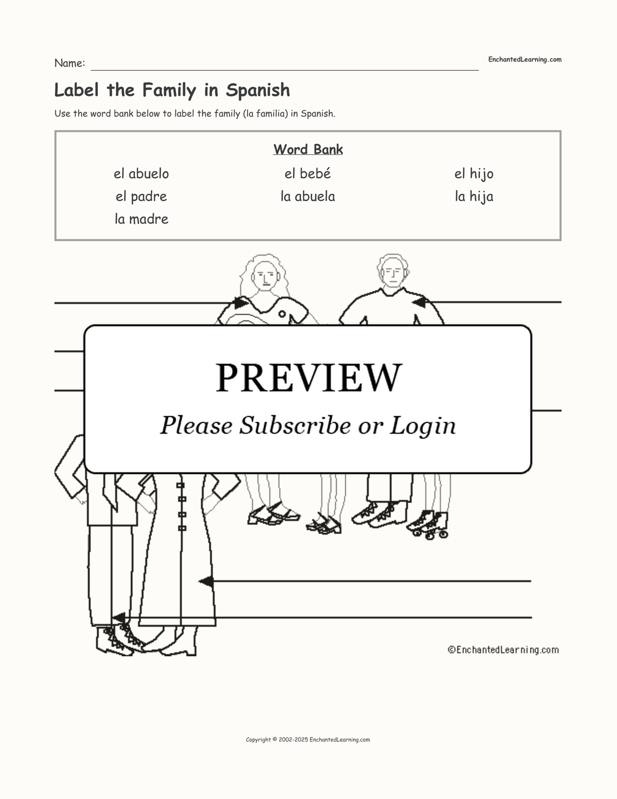 Label The Family In Spanish Enchanted Learning