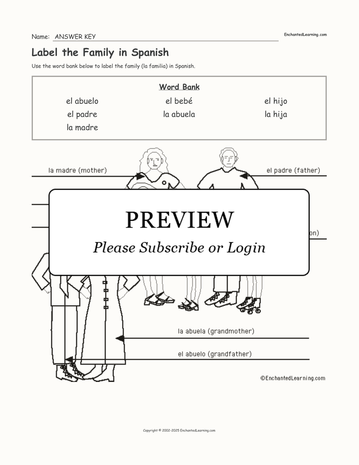 Label the Family in Spanish interactive worksheet page 2