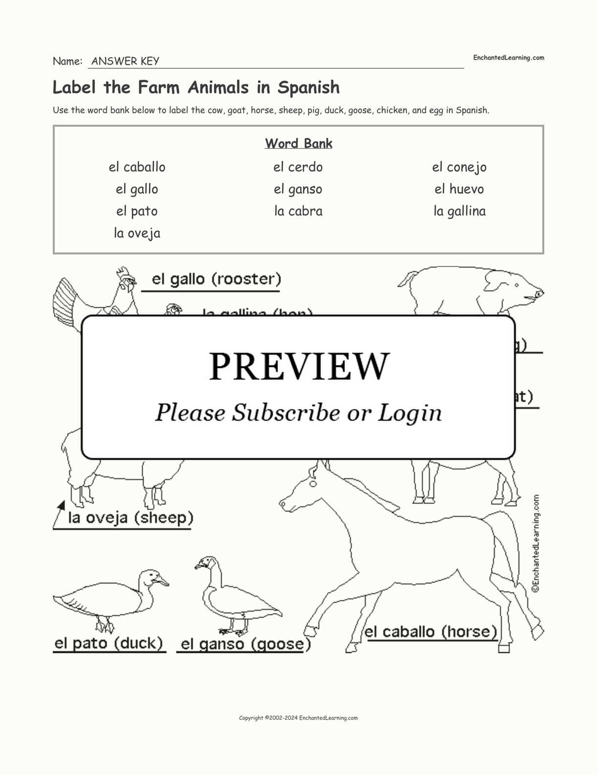 Label the Farm Animals in Spanish interactive worksheet page 2