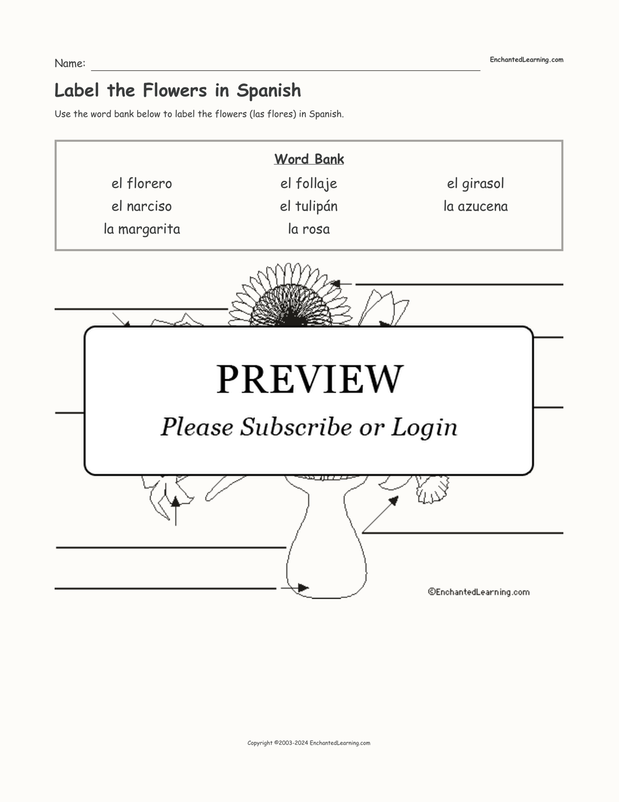 Label the Flowers in Spanish interactive worksheet page 1