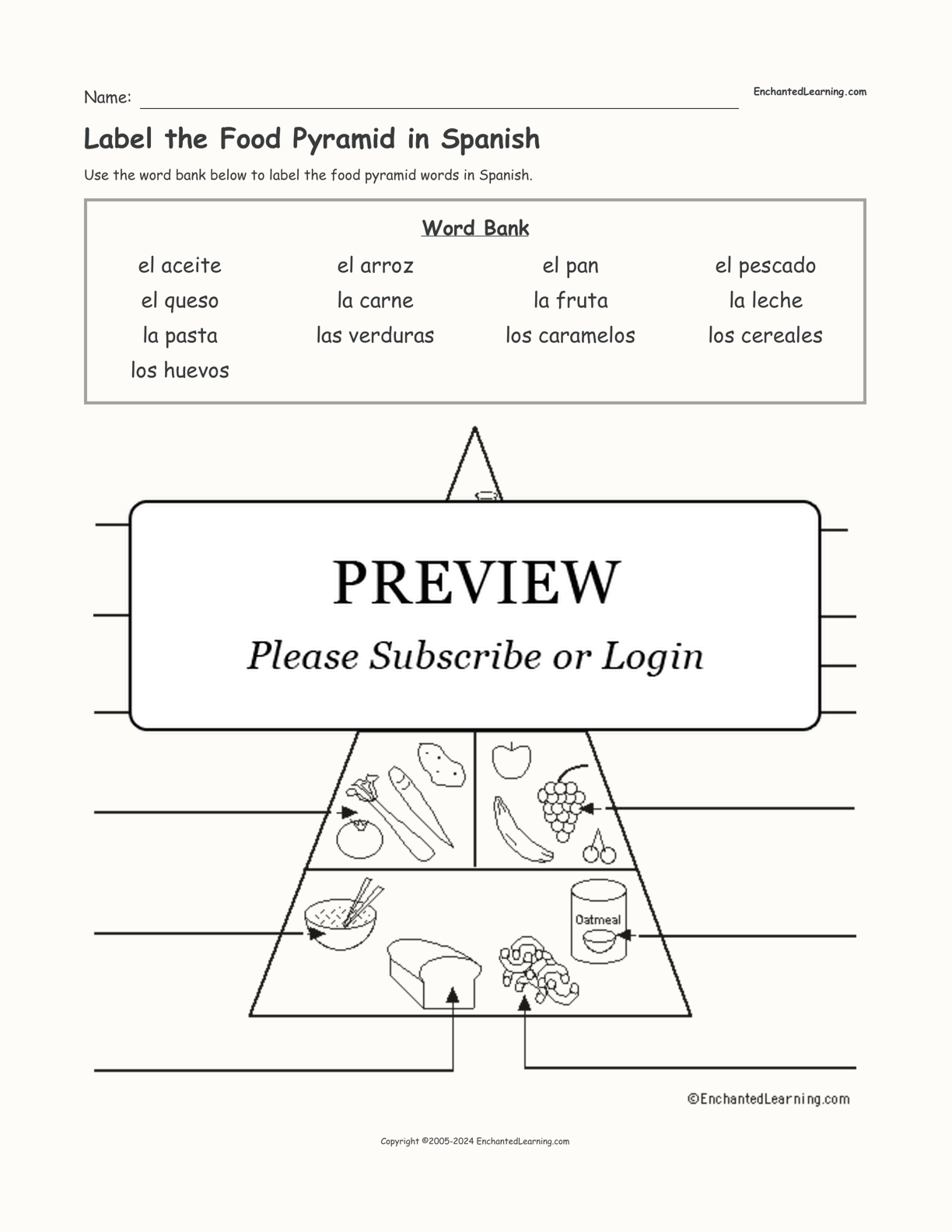 Label the Food Pyramid in Spanish interactive worksheet page 1