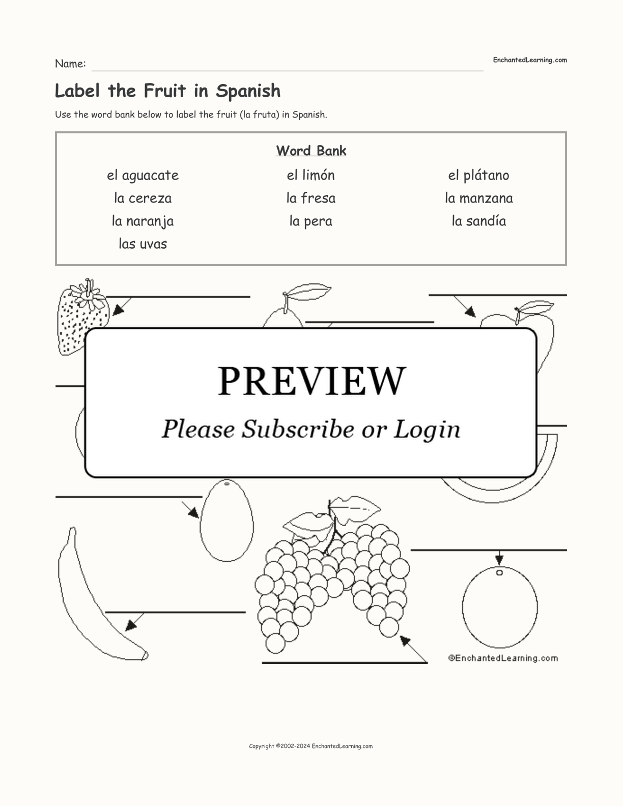 Label the Fruit in Spanish interactive worksheet page 1