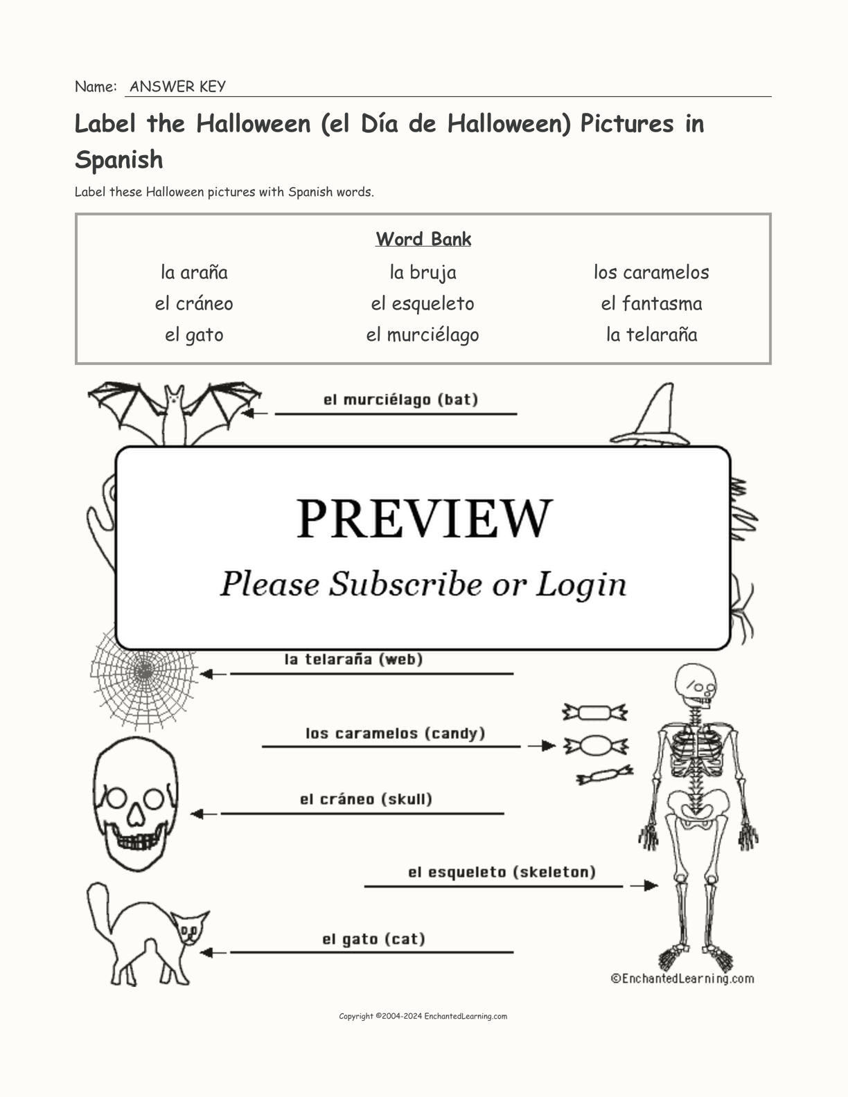 Label the Halloween (el Día de Halloween) Pictures in Spanish interactive worksheet page 2