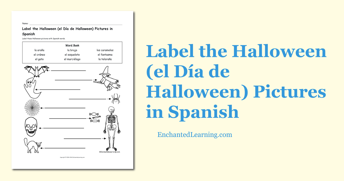Label the Halloween (el Día de Halloween) Pictures with Spanish Words ...