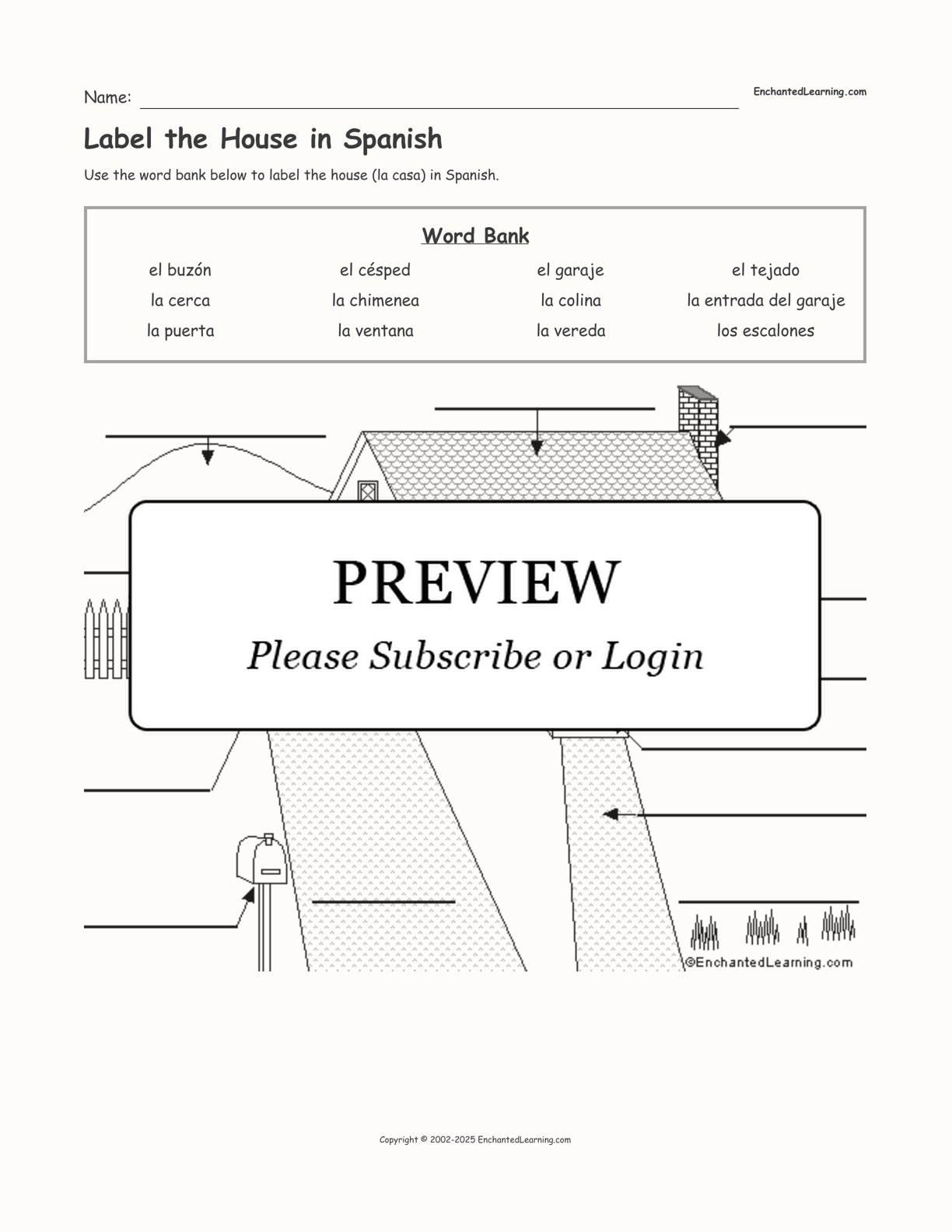 Label the House in Spanish interactive worksheet page 1