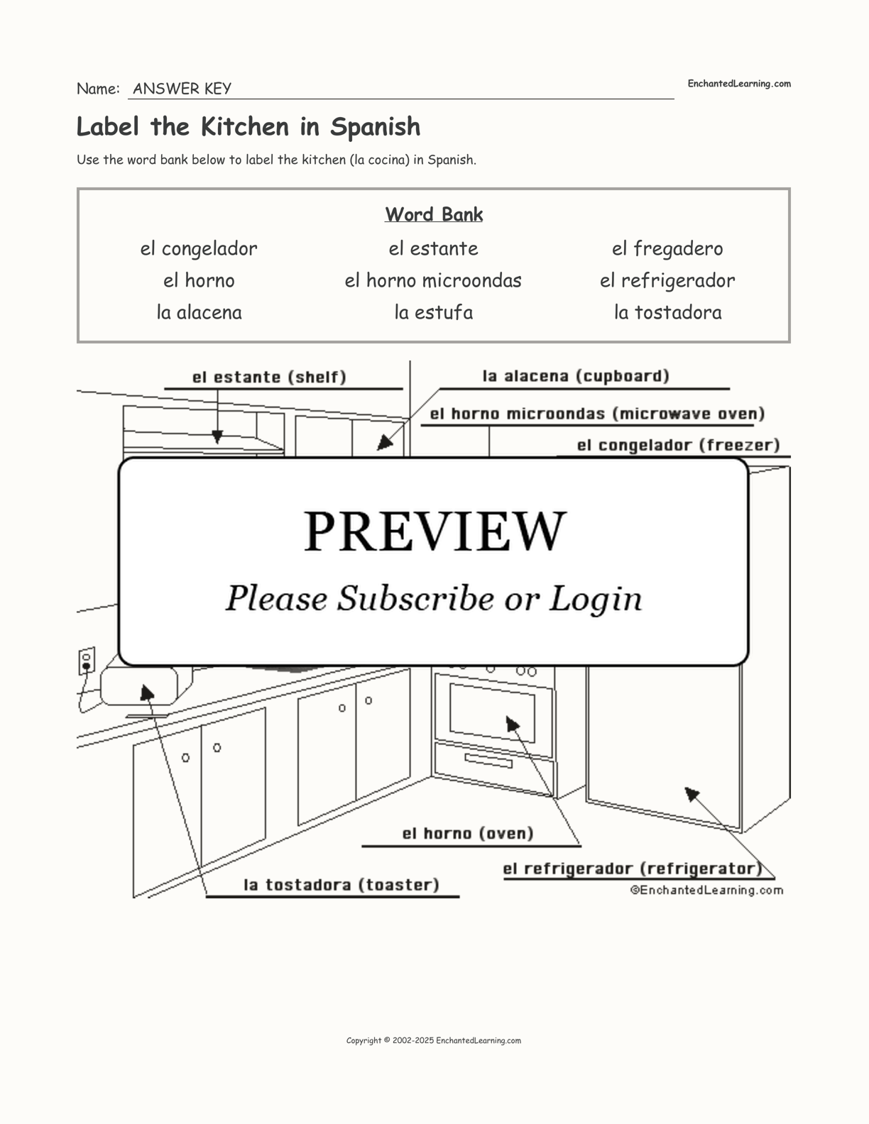 Label the Kitchen in Spanish interactive worksheet page 2