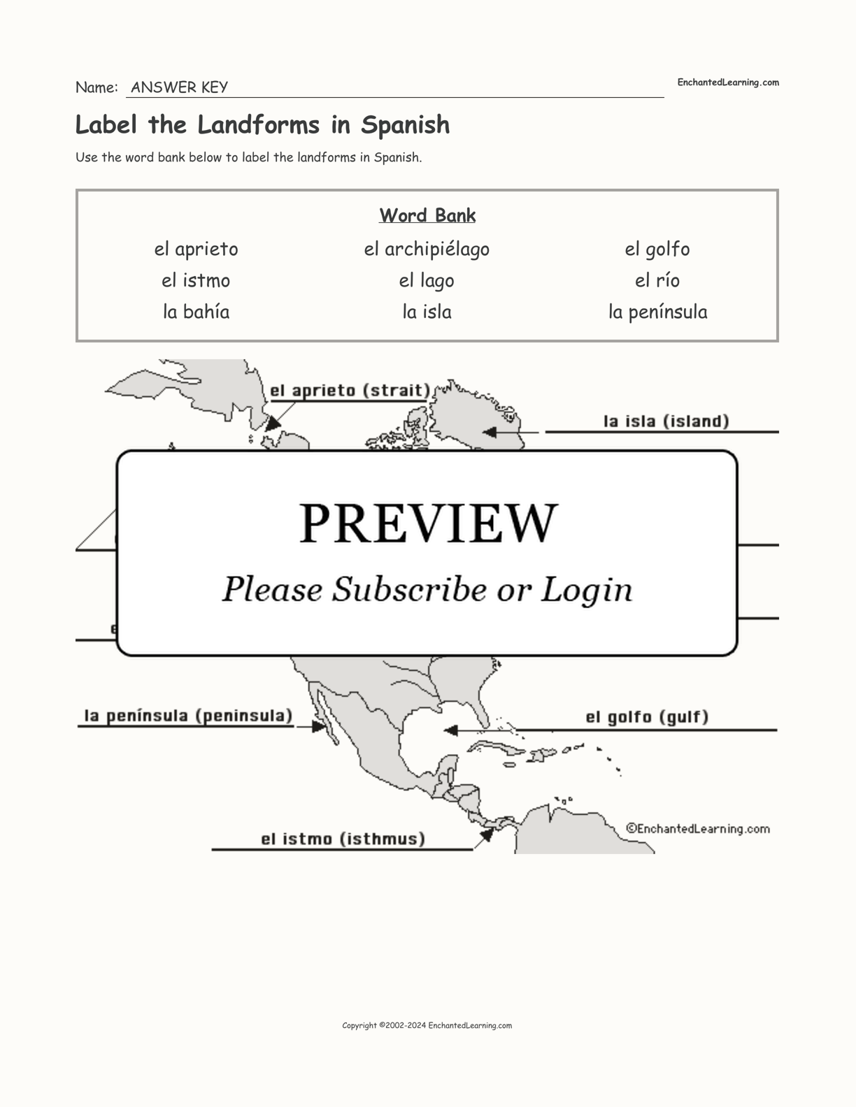 Label the Landforms in Spanish interactive worksheet page 2
