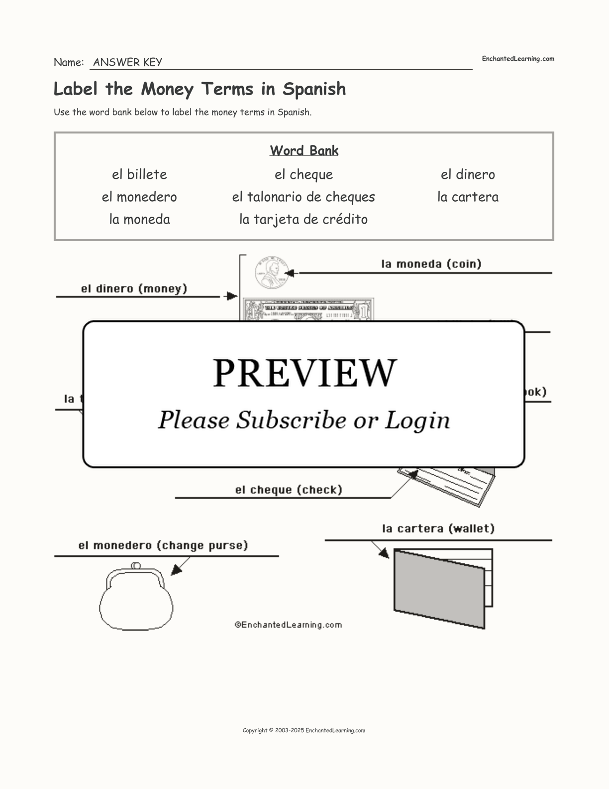 Label the Money Terms in Spanish interactive worksheet page 2