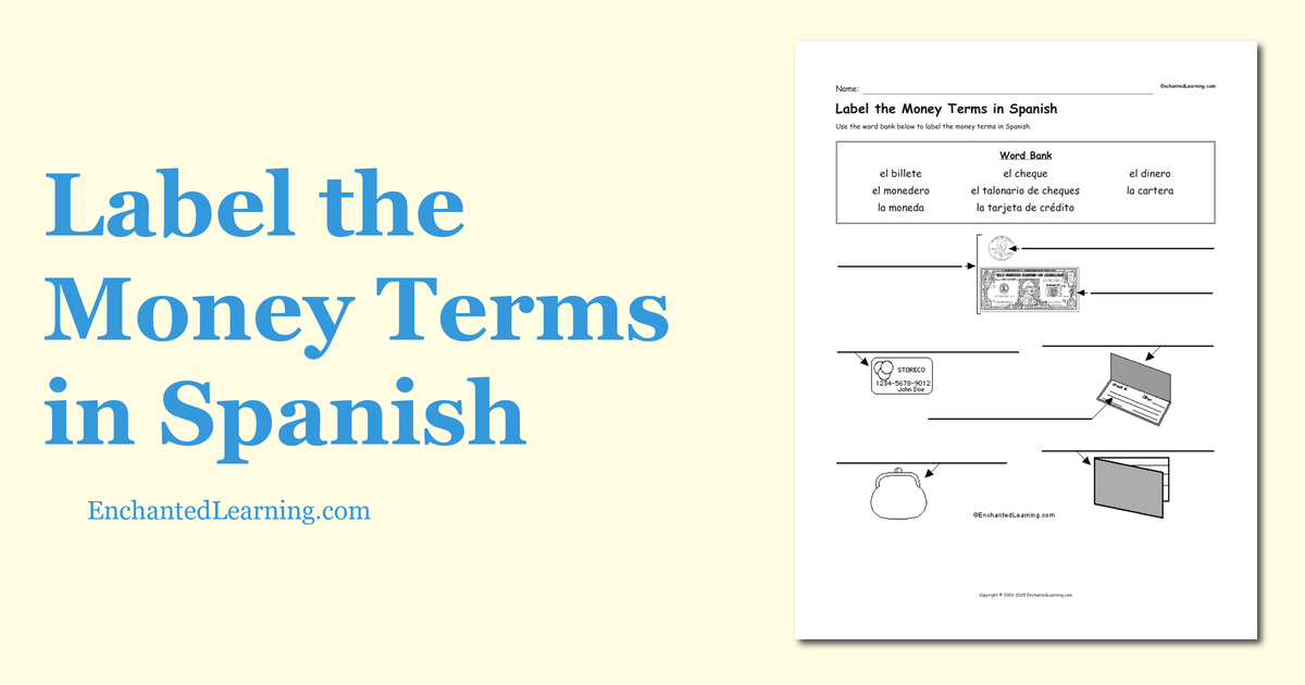 Label the Money Terms in Spanish Enchanted Learning