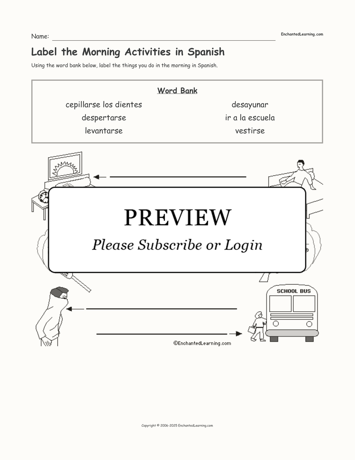 Label the Morning Activities in Spanish interactive worksheet page 1