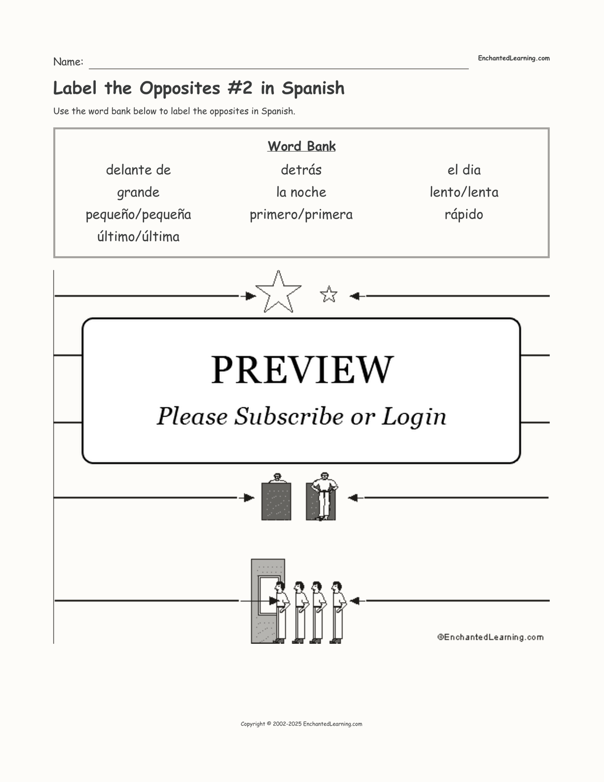 Label the Opposites #2 in Spanish interactive worksheet page 1