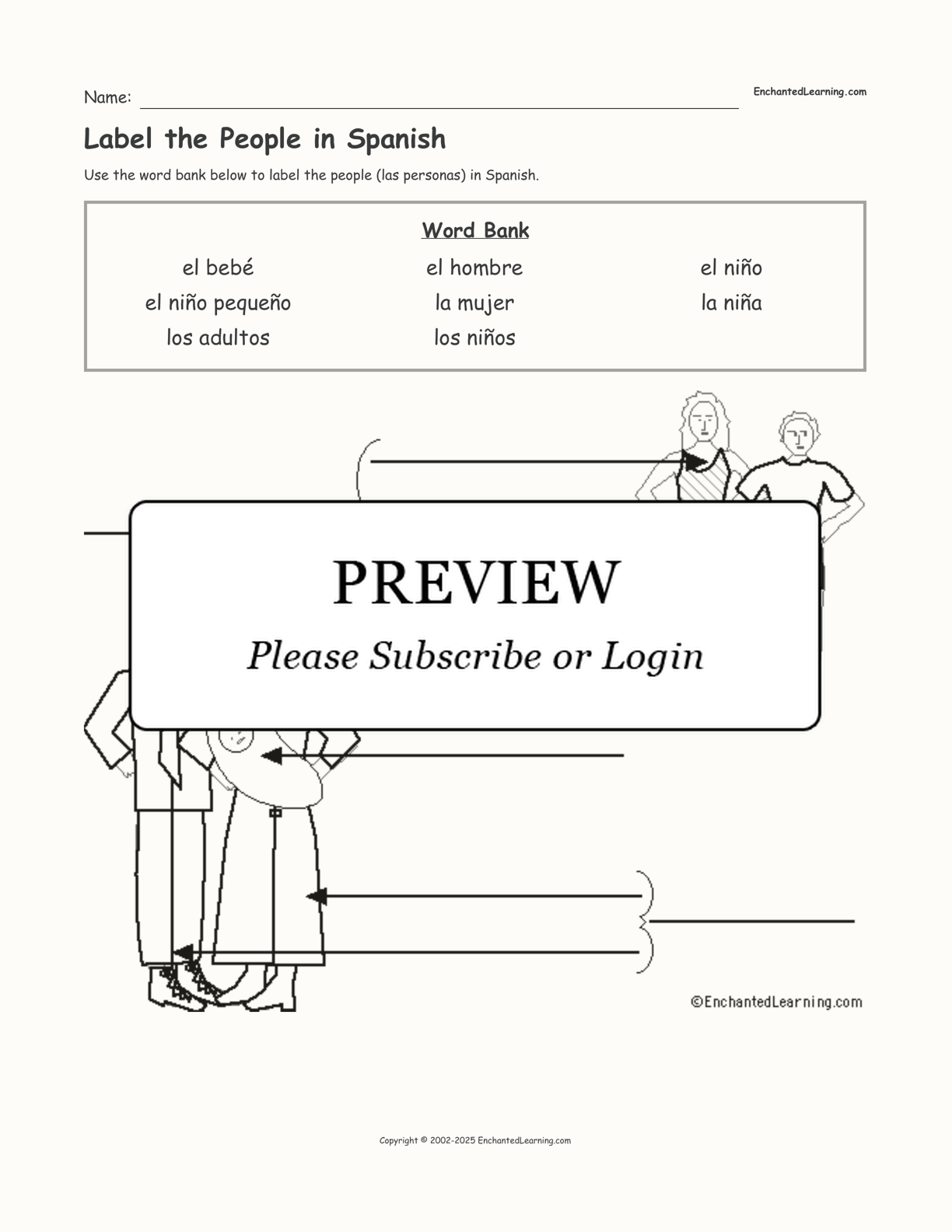 Label the People in Spanish interactive worksheet page 1