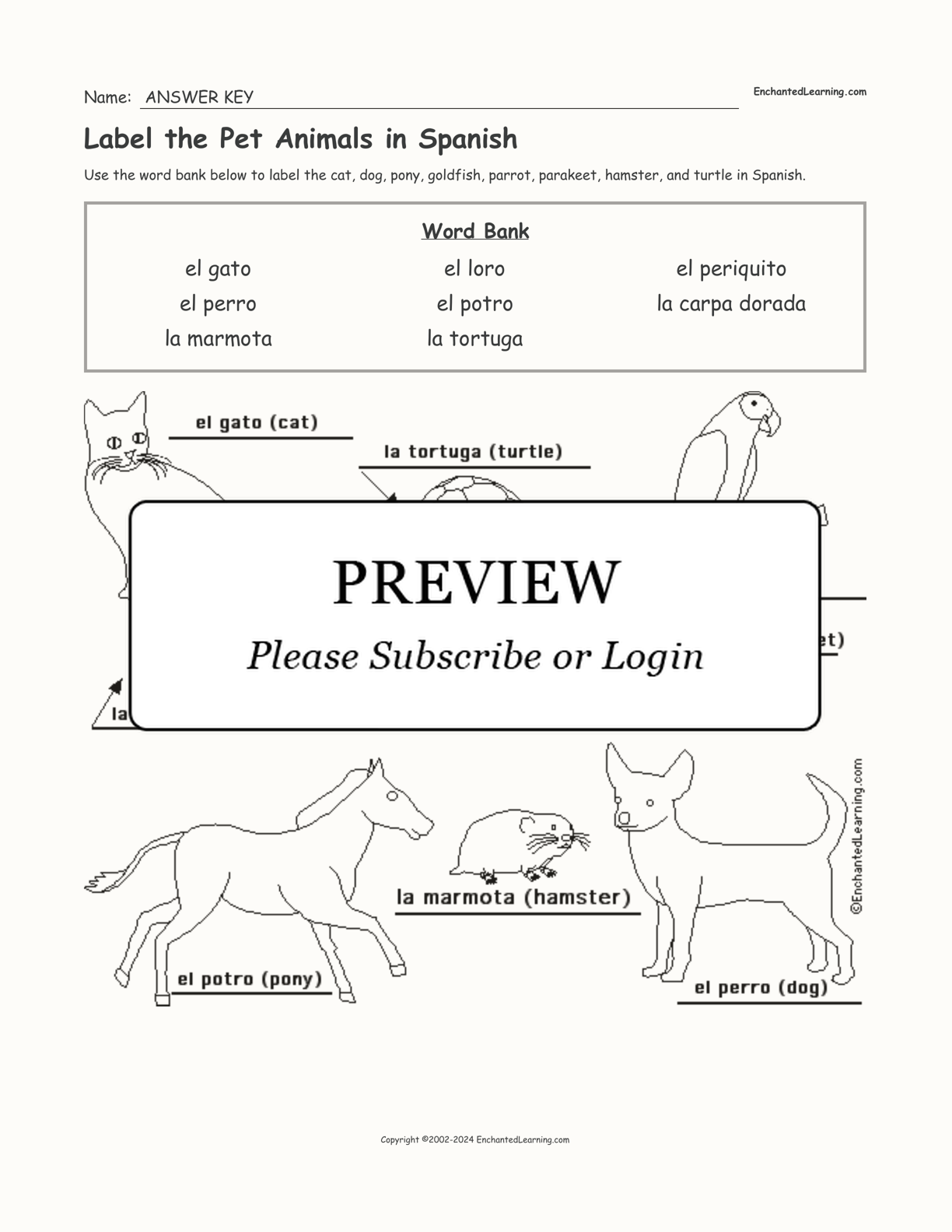 Label the Pet Animals in Spanish interactive worksheet page 2