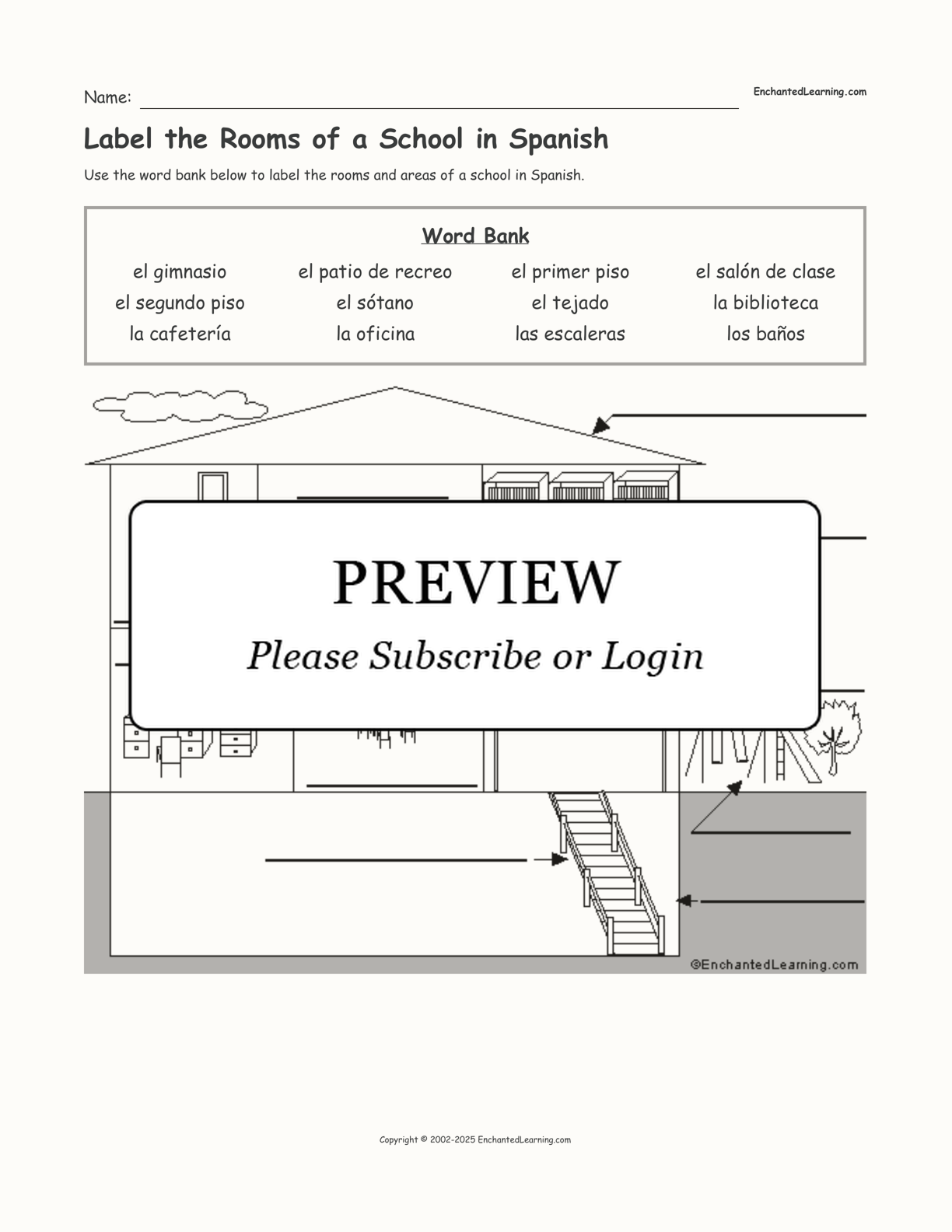 Label the Rooms of a School in Spanish interactive worksheet page 1