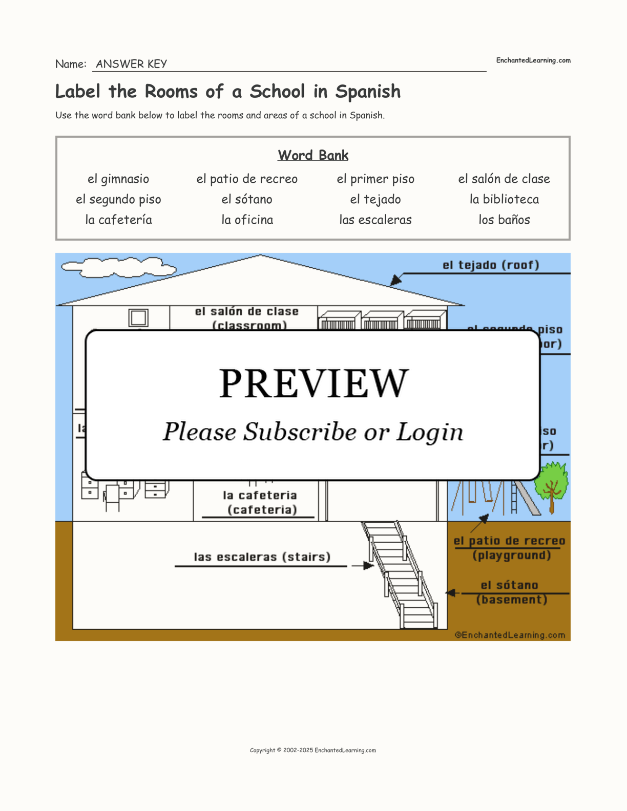 Label the Rooms of a School in Spanish interactive worksheet page 2