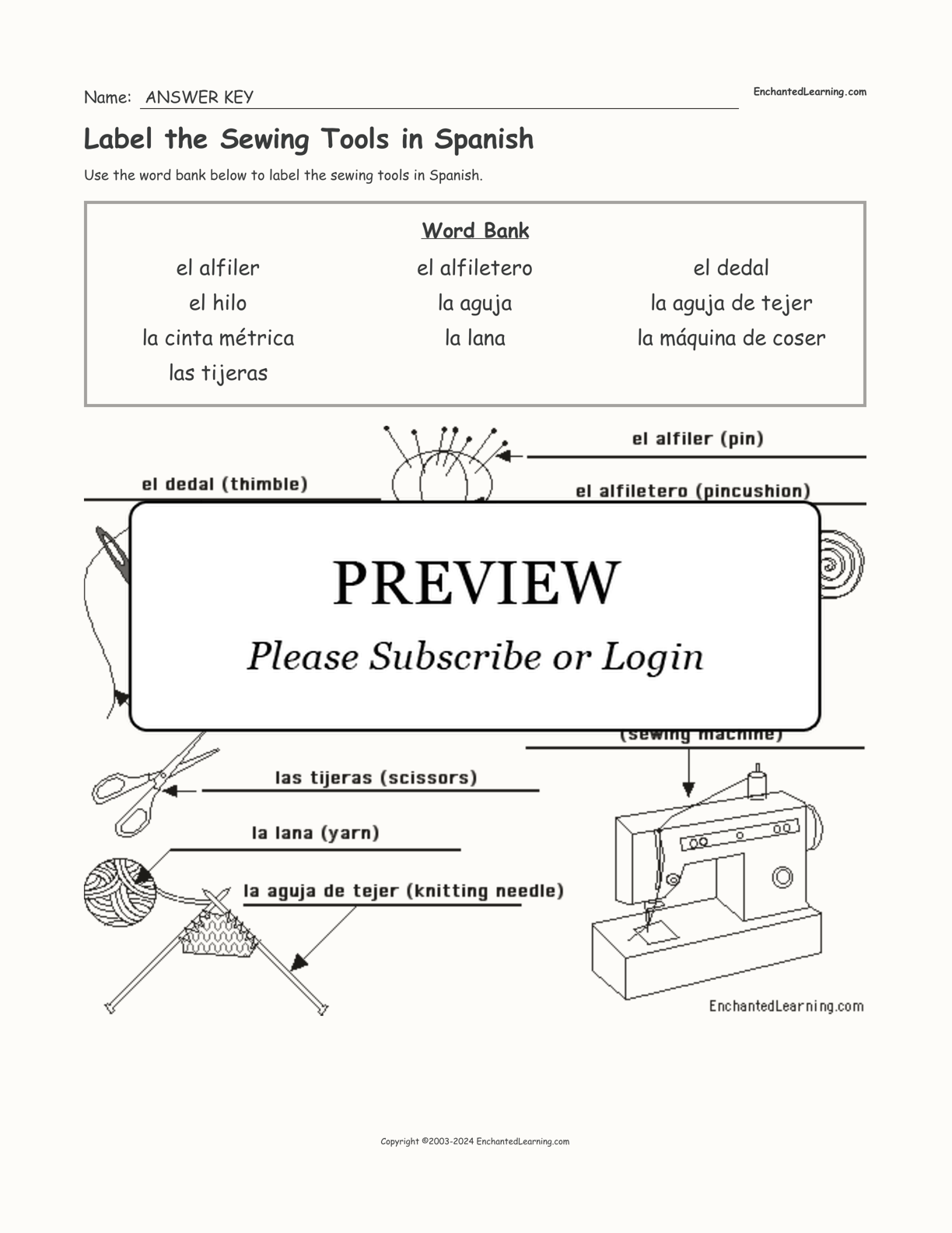 Label the Sewing Tools in Spanish interactive worksheet page 2