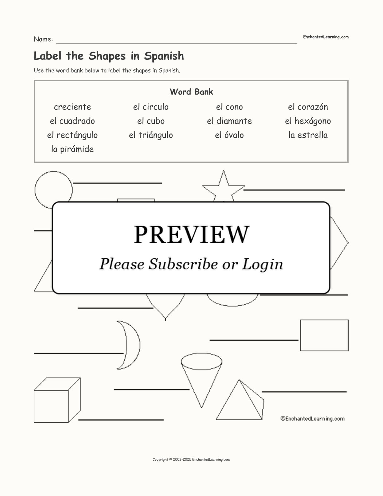 Label the Shapes in Spanish interactive worksheet page 1