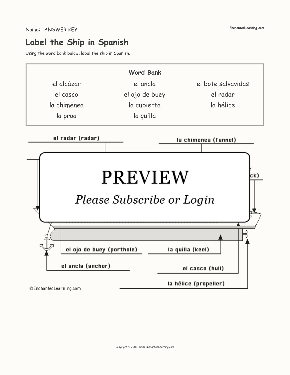 Label the Ship in Spanish interactive worksheet page 2