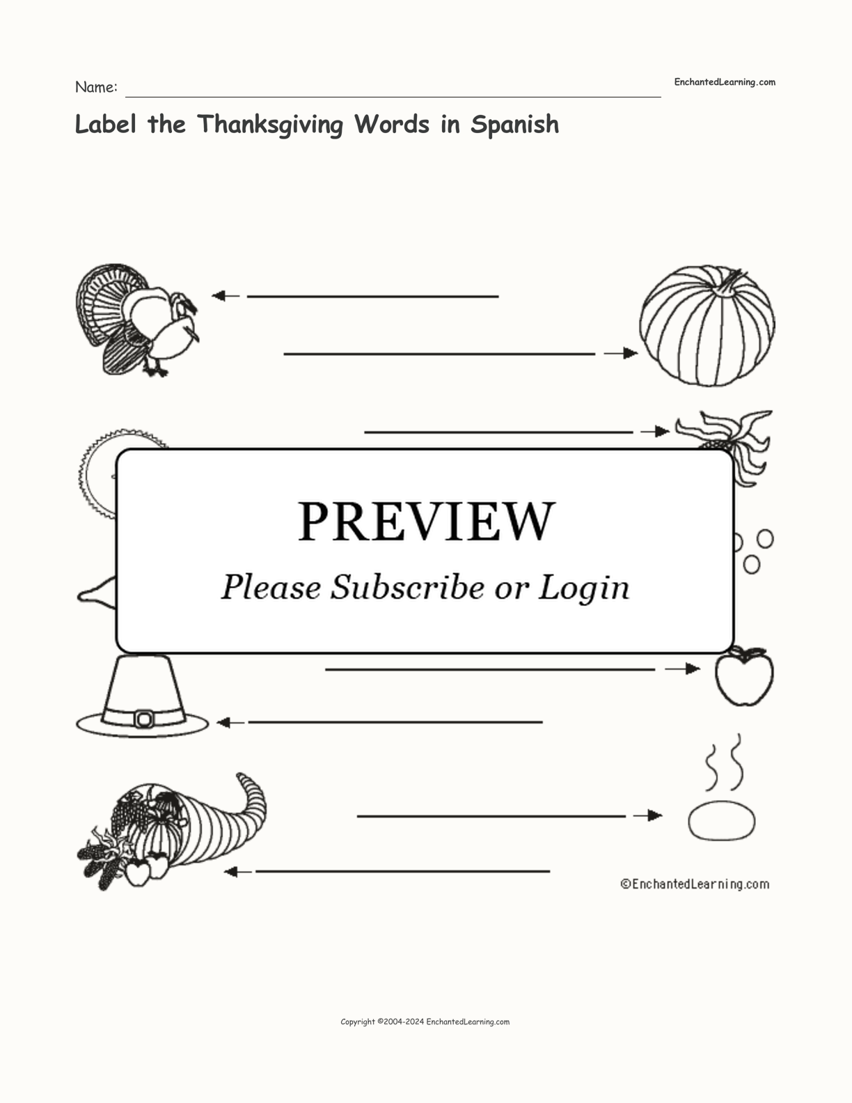 Label the Thanksgiving Words in Spanish interactive worksheet page 1