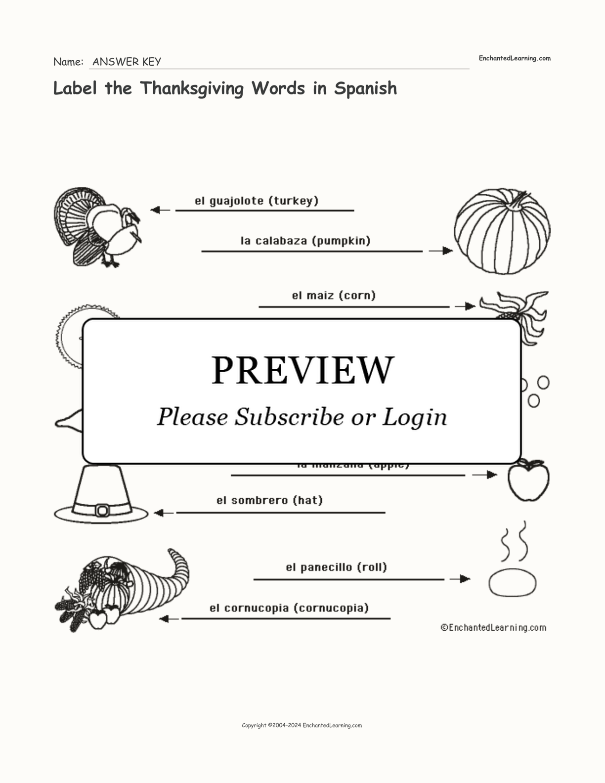 Label the Thanksgiving Words in Spanish interactive worksheet page 2