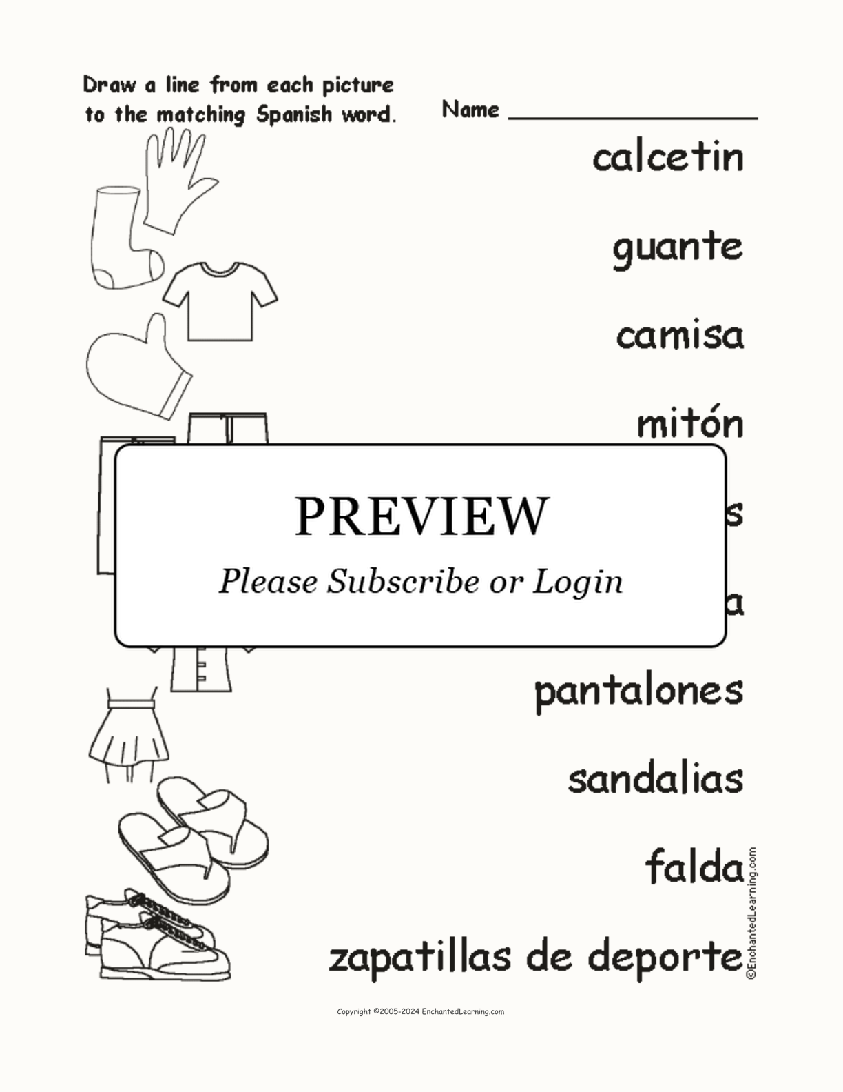 Clothes #1 - Match the Spanish Words to the Pictures interactive worksheet page 1
