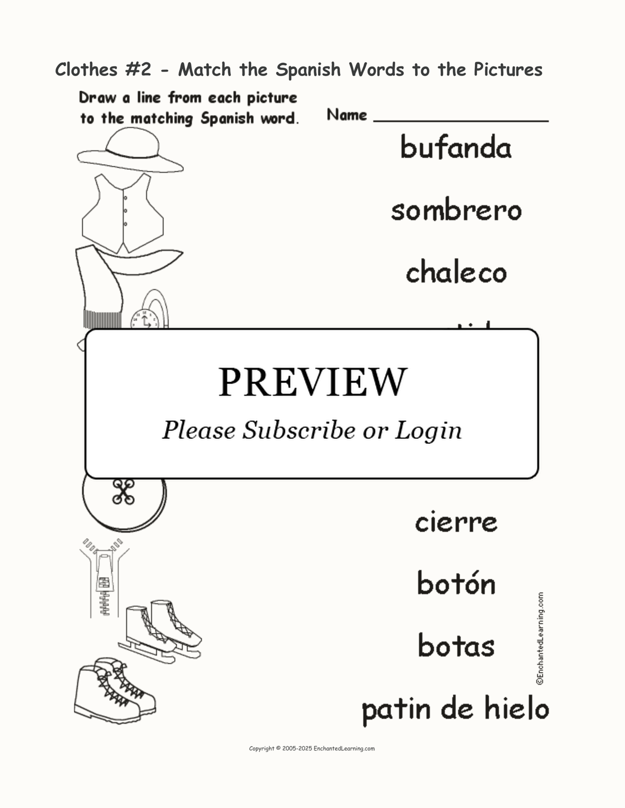 Clothes #2 - Match the Spanish Words to the Pictures interactive worksheet page 1