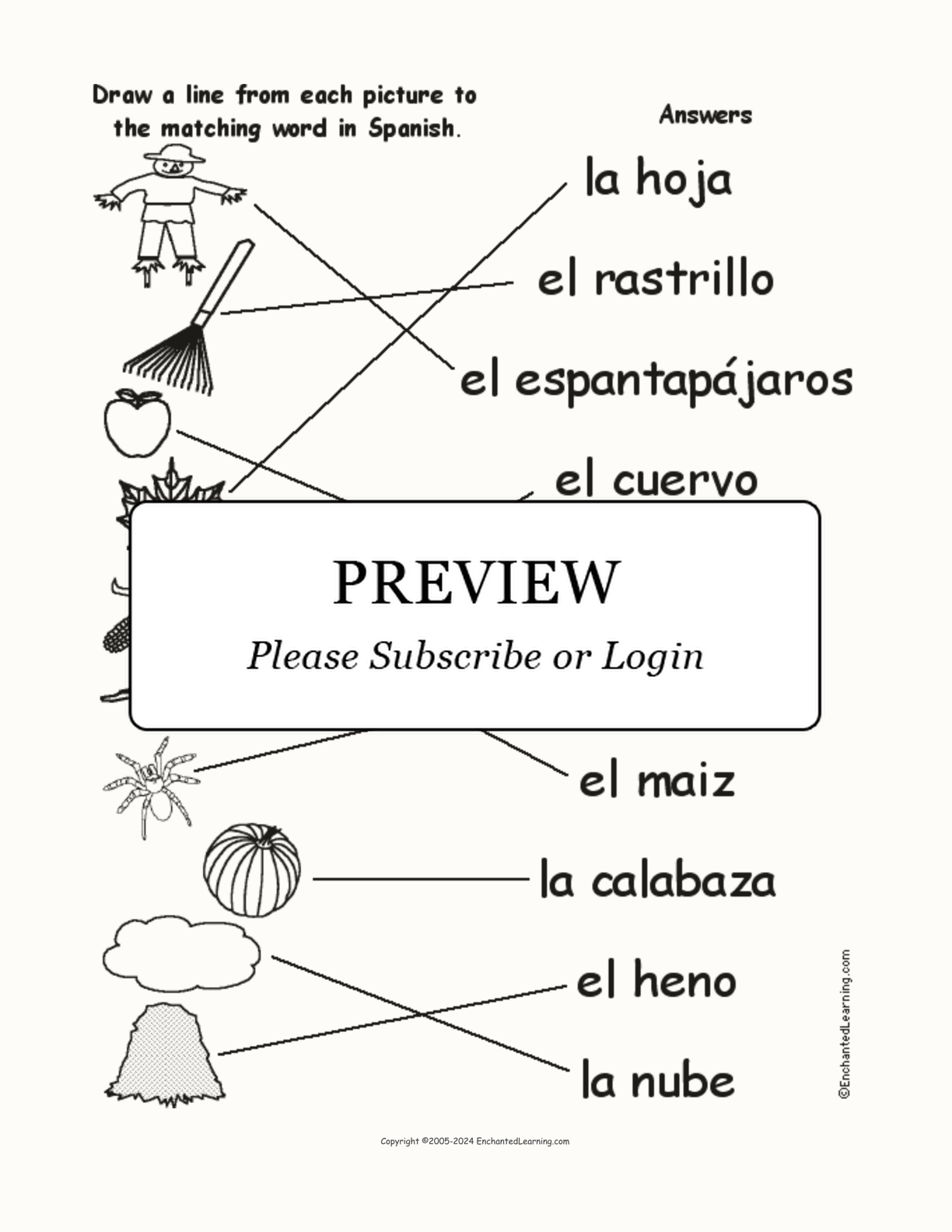 Match the Spanish Fall Words to the Pictures interactive worksheet page 2