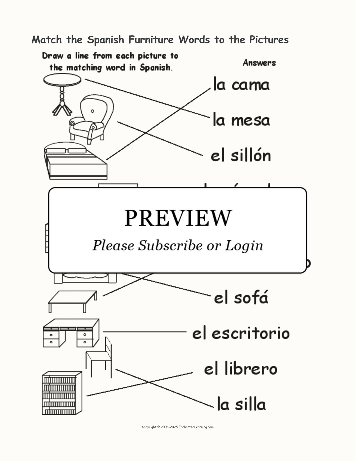 Match the Spanish Furniture Words to the Pictures interactive worksheet page 2