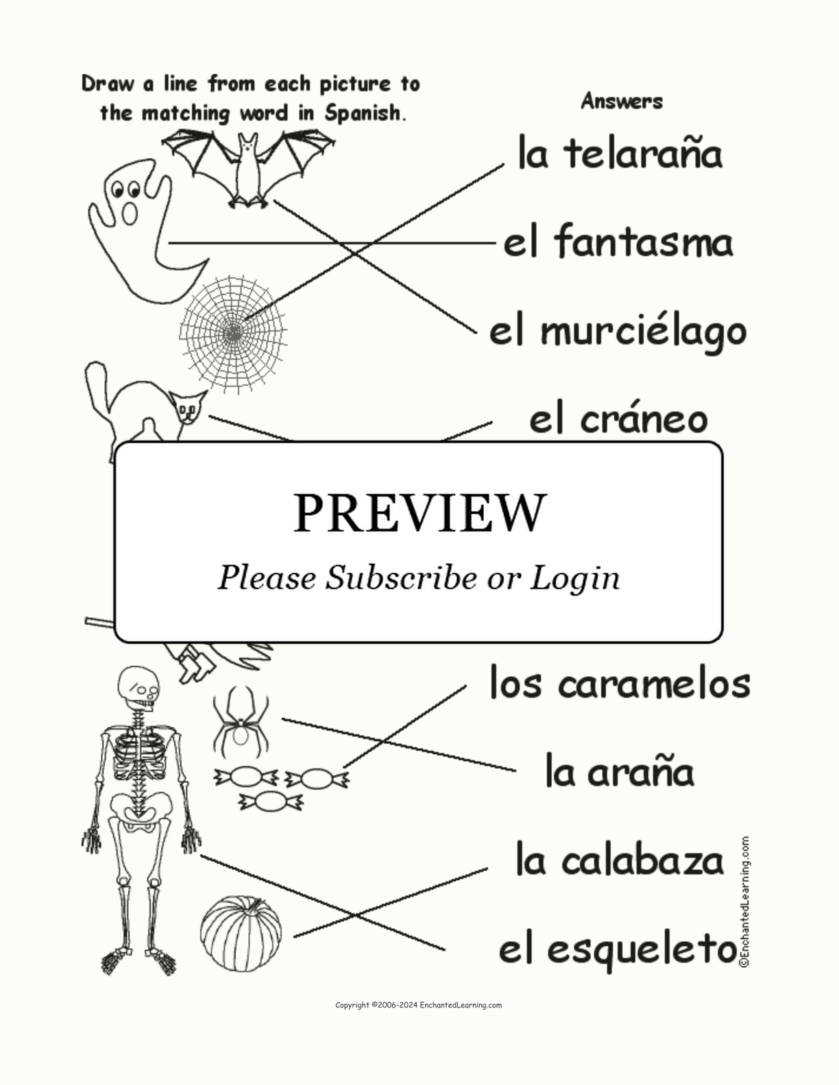 Match the Spanish Words to the Halloween Pictures interactive worksheet page 2