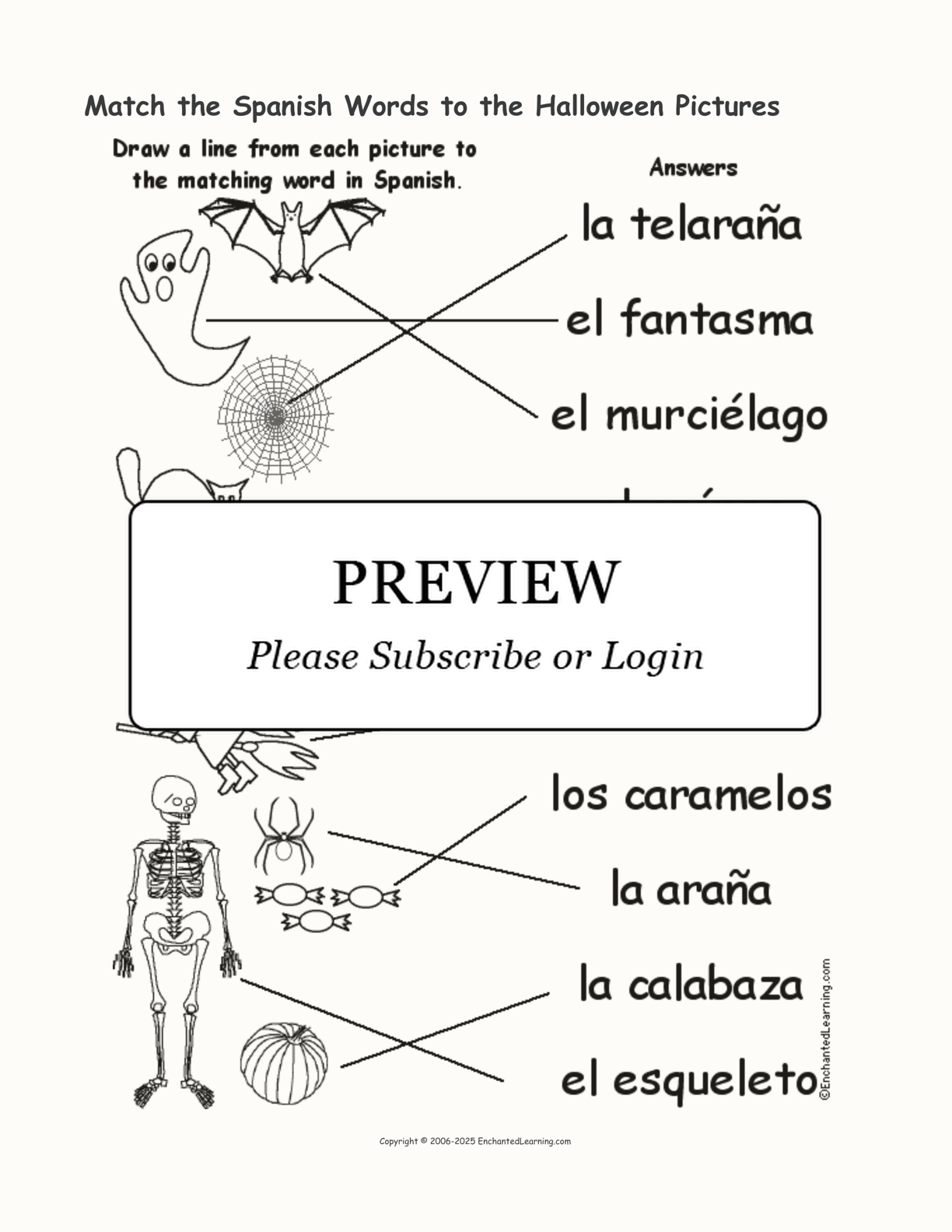 Match the Spanish Words to the Halloween Pictures interactive worksheet page 2