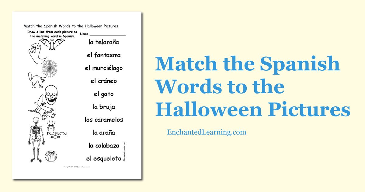 Match the Spanish Words to the Halloween Pictures Enchanted Learning
