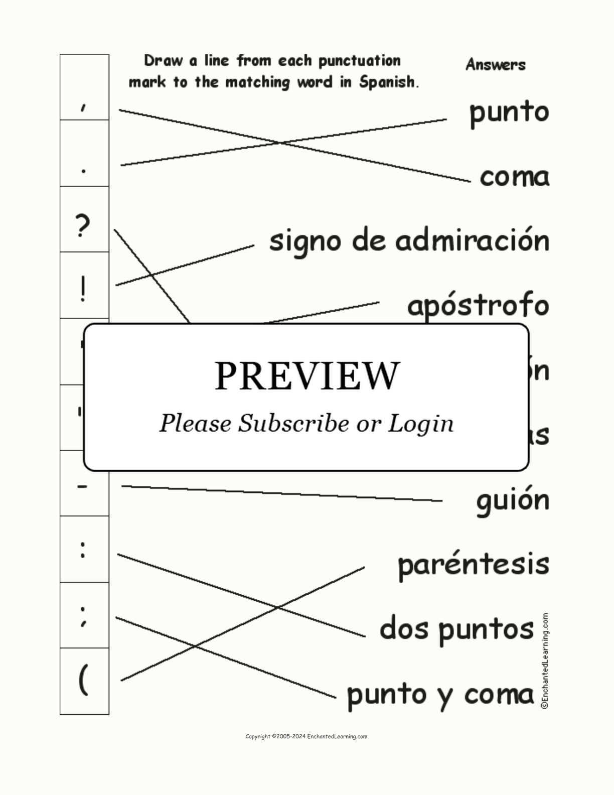 Match Spanish Punctuation Marks to the Pictures interactive worksheet page 2