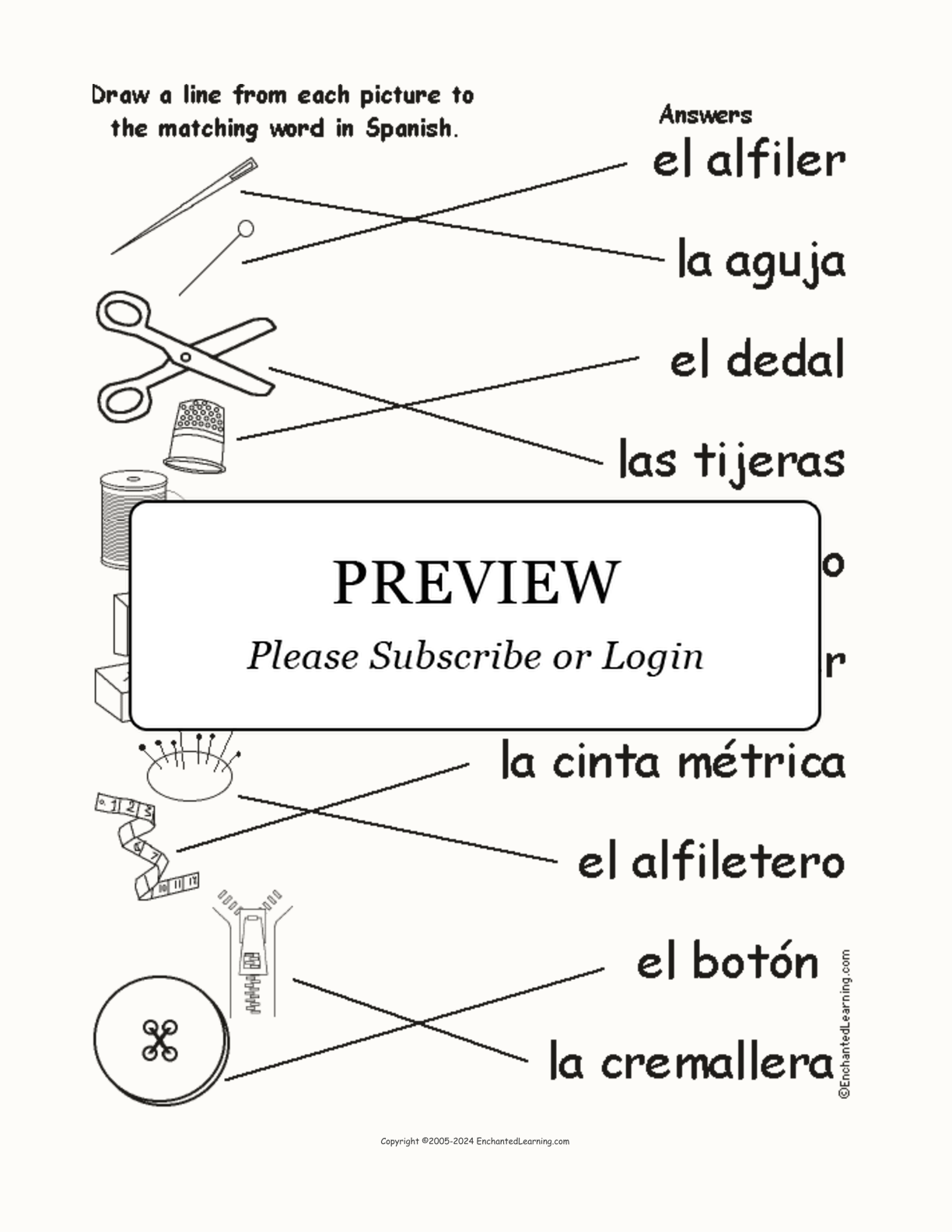 Match the Spanish Sewing Words to the Pictures interactive worksheet page 2