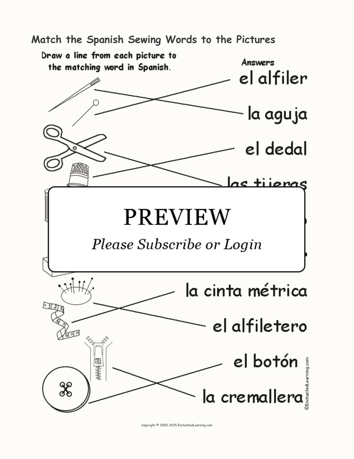 Match the Spanish Sewing Words to the Pictures interactive worksheet page 2