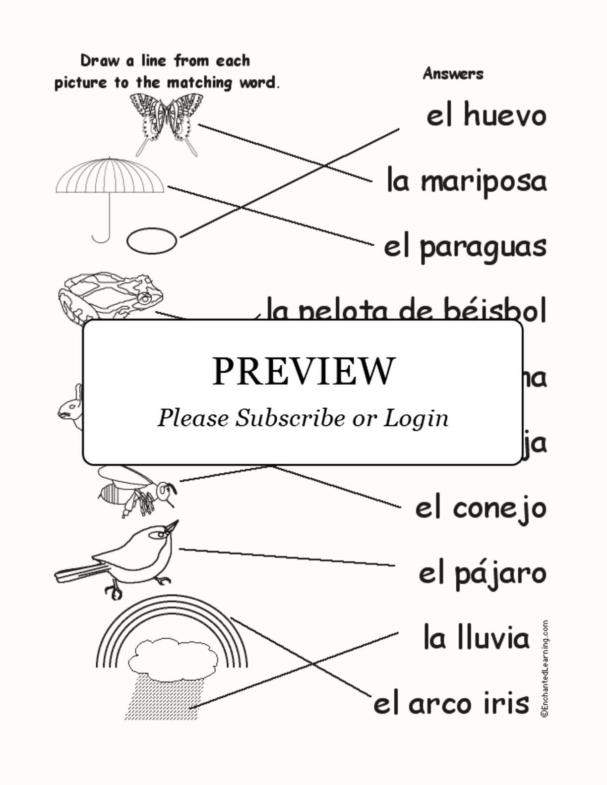 Match the Spanish Spring Words to the Pictures interactive worksheet page 2