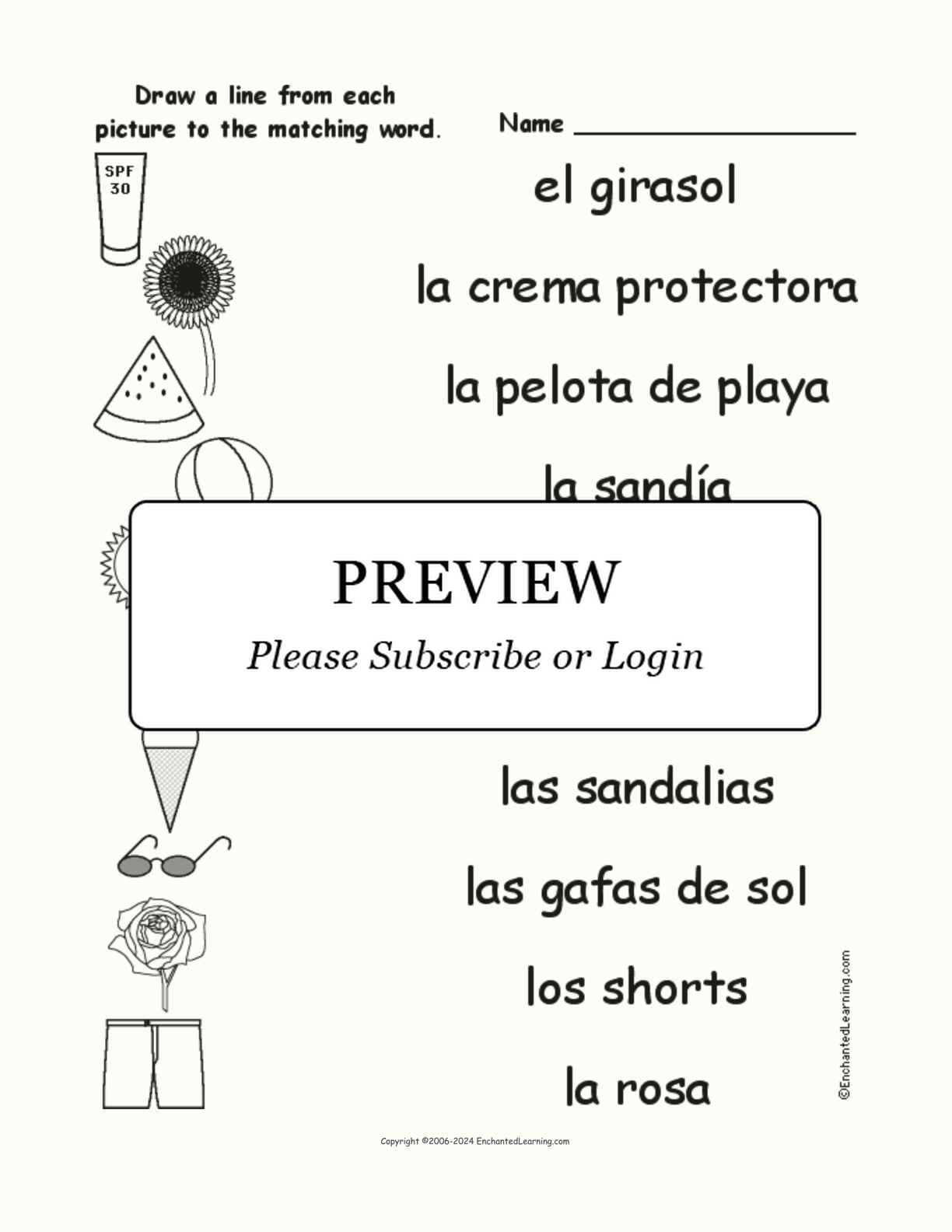 Summer - Match the Spanish Words to the Pictures interactive worksheet page 1