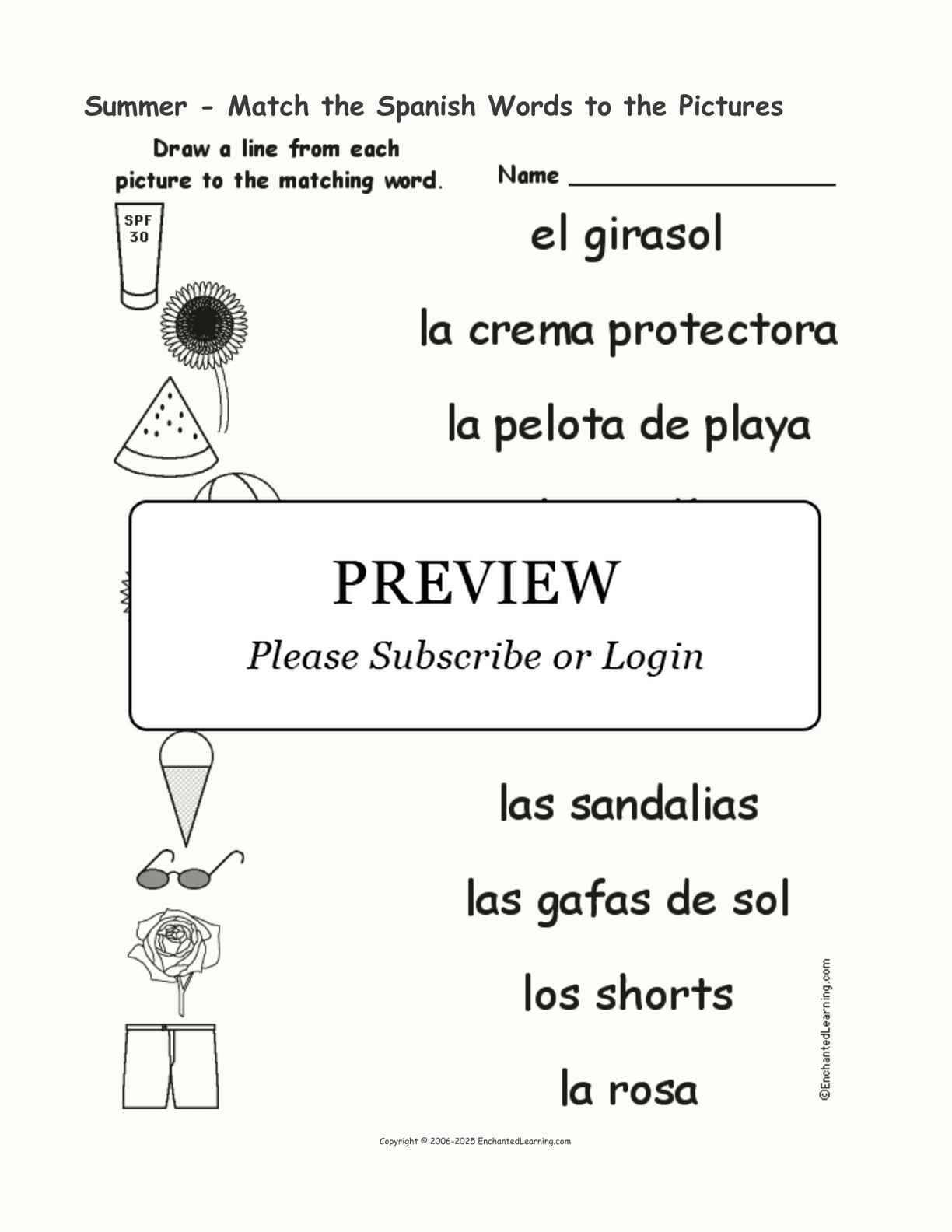 Summer - Match the Spanish Words to the Pictures interactive worksheet page 1