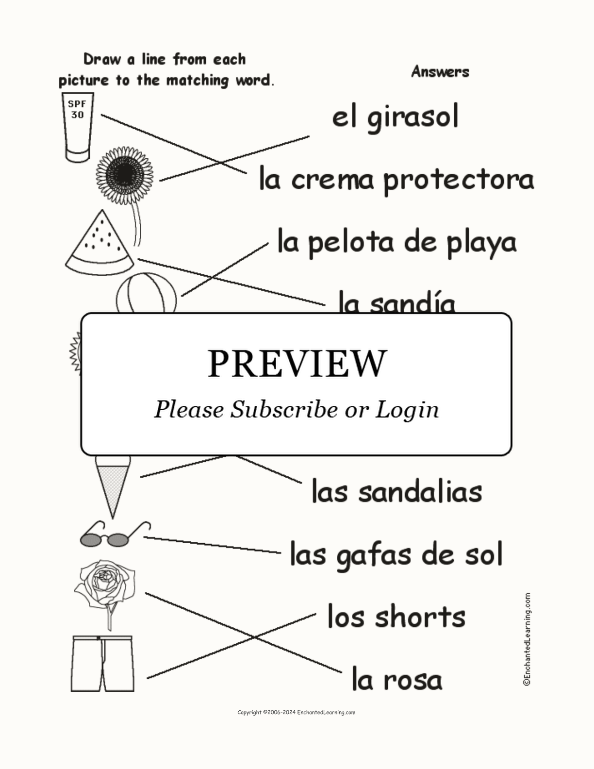 Summer - Match the Spanish Words to the Pictures interactive worksheet page 2