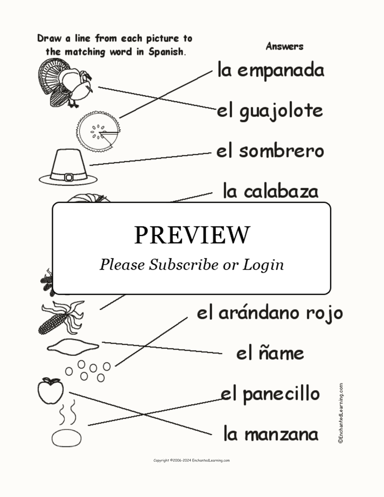 Thanksgiving: Match Spanish Words to Pictures interactive worksheet page 2