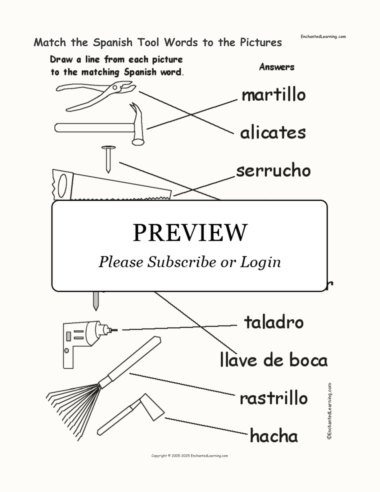 Match the Spanish Tool Words to the Pictures interactive worksheet page 2