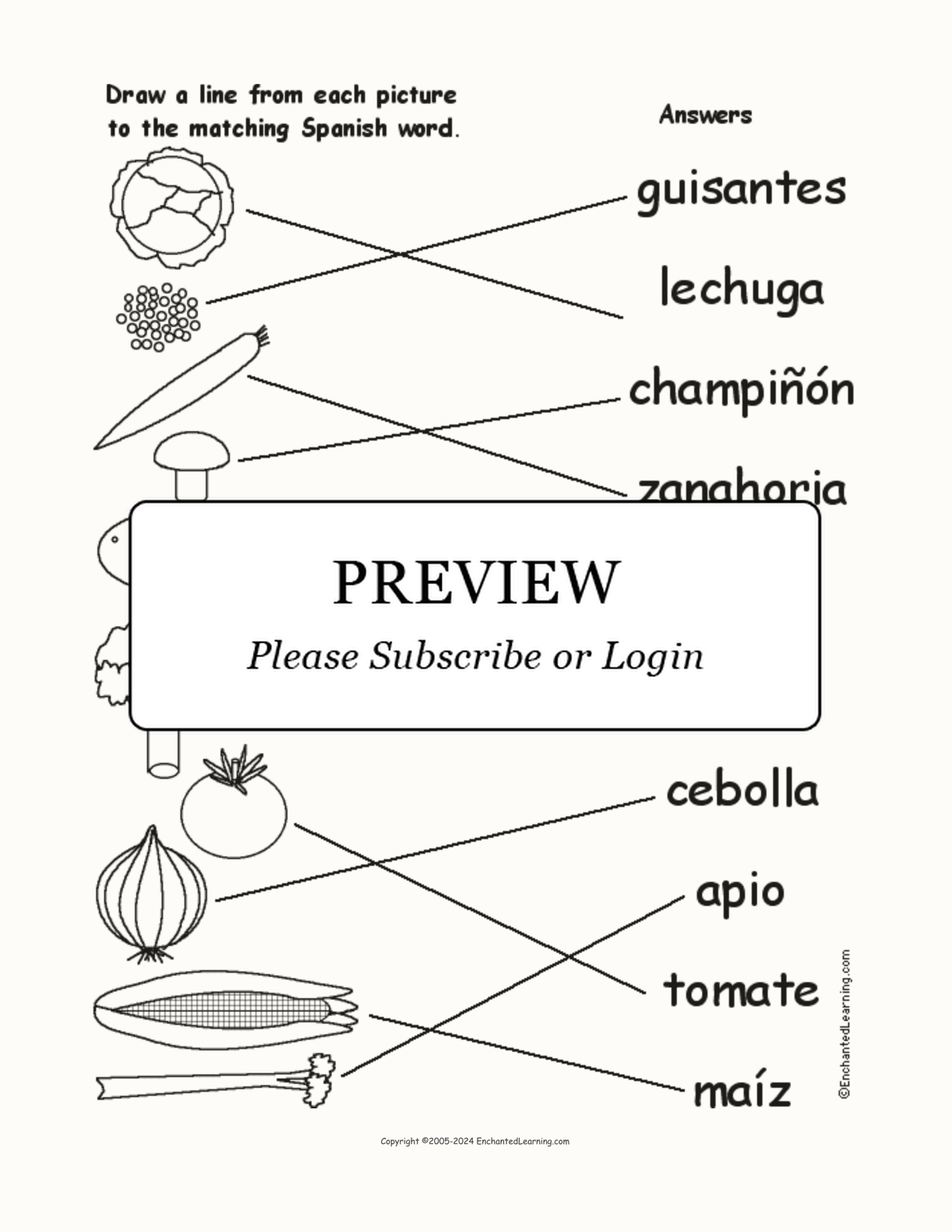 Match the Spanish Vegetable Words to the Pictures interactive worksheet page 2