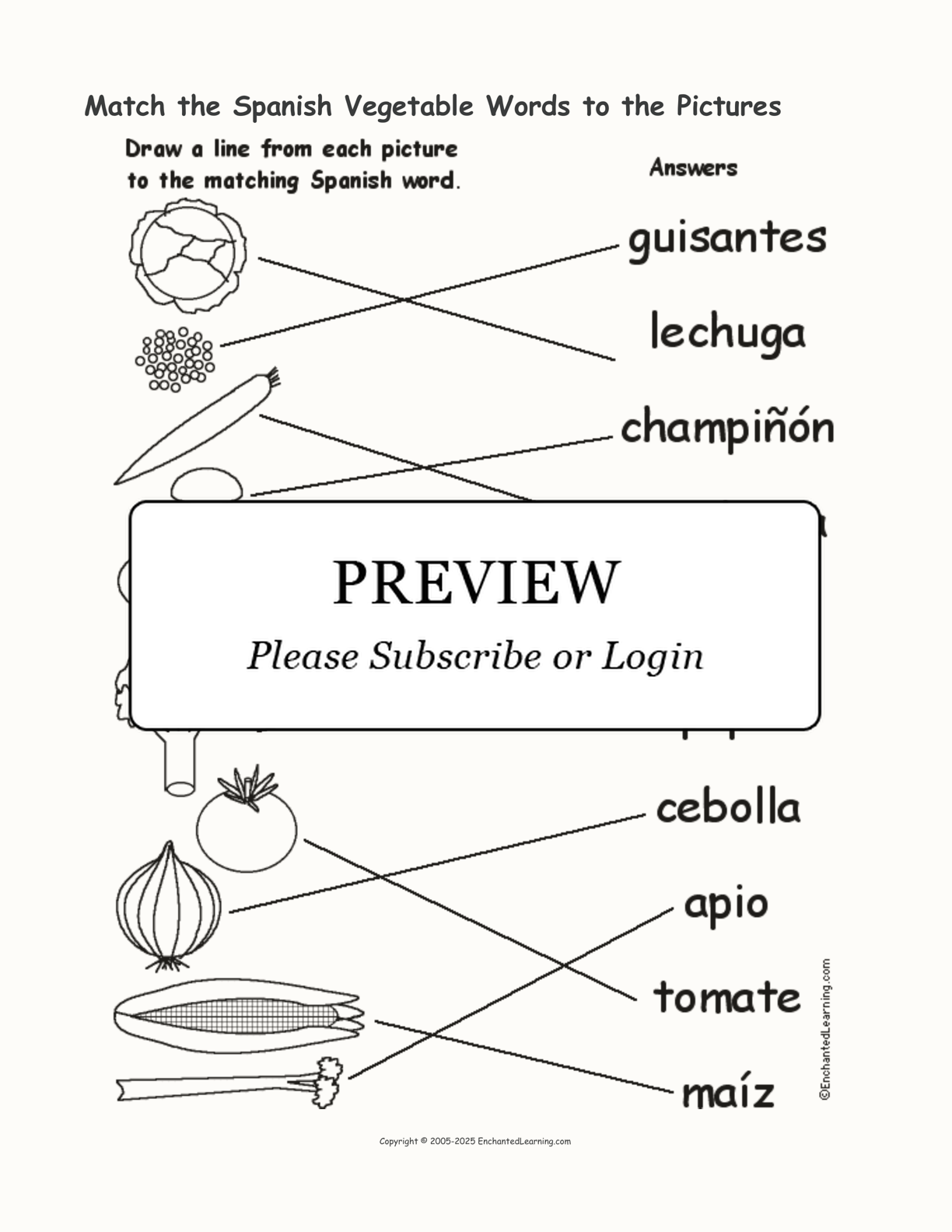 Match the Spanish Vegetable Words to the Pictures interactive worksheet page 2